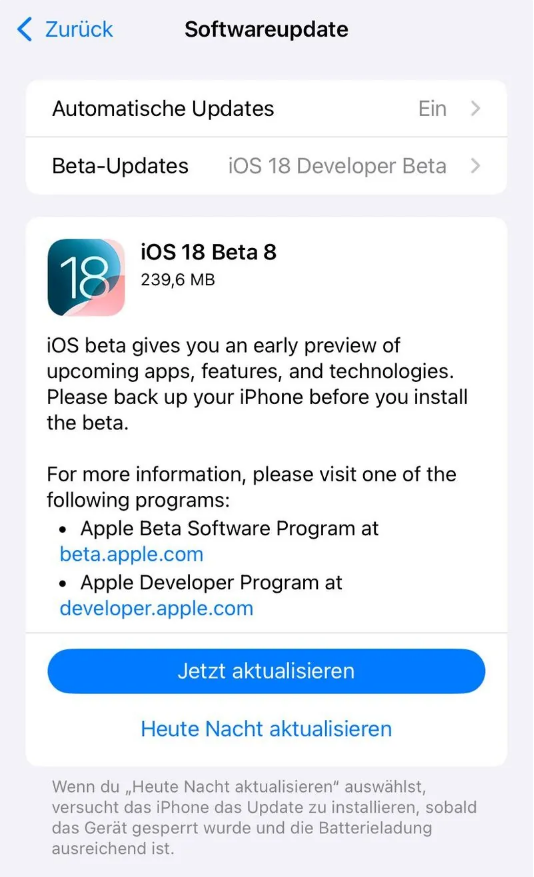 鹤山苹果手机维修分享苹果 iOS / iPadOS 18 开发者预览版 Beta 8 发布 